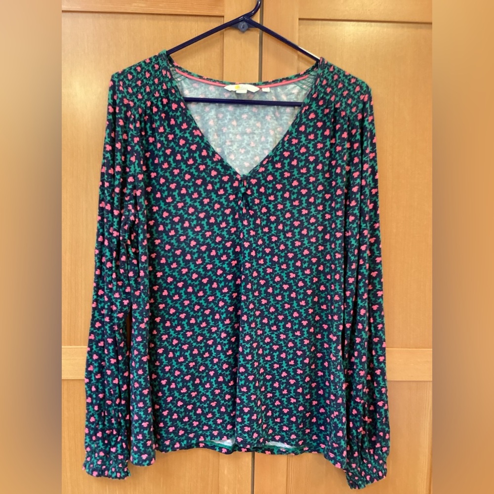 Boden Blue, Pink and Green Floral Long Sleeve Top, 12